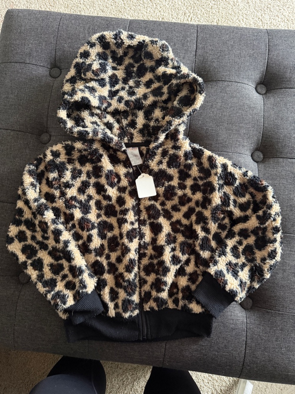 Swiggles Faux Fur Leopard Hoodie Jacket - Beige, Black